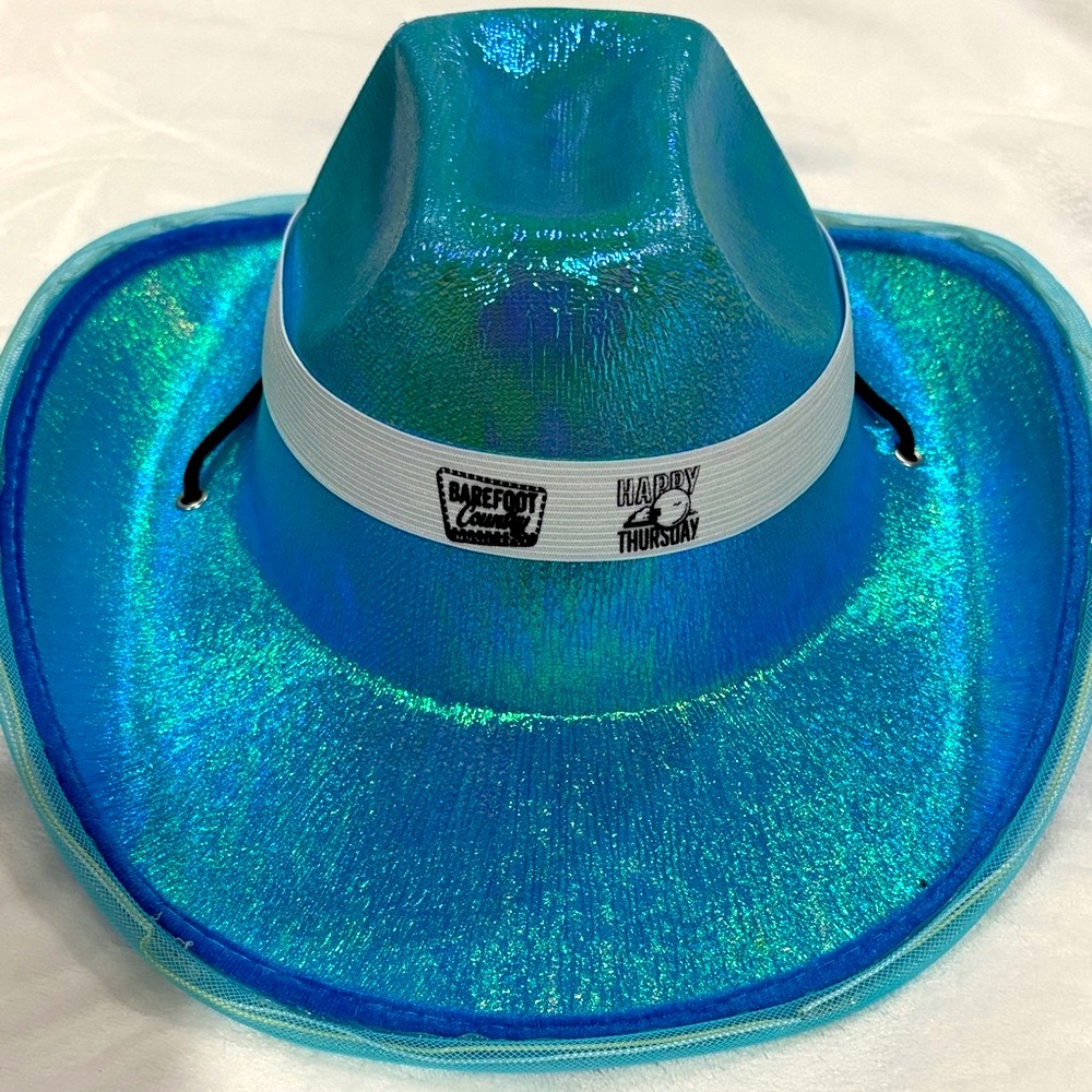 ✨ Light Up Iridescent Happy Thursday Blue Cowboy Hat ✨